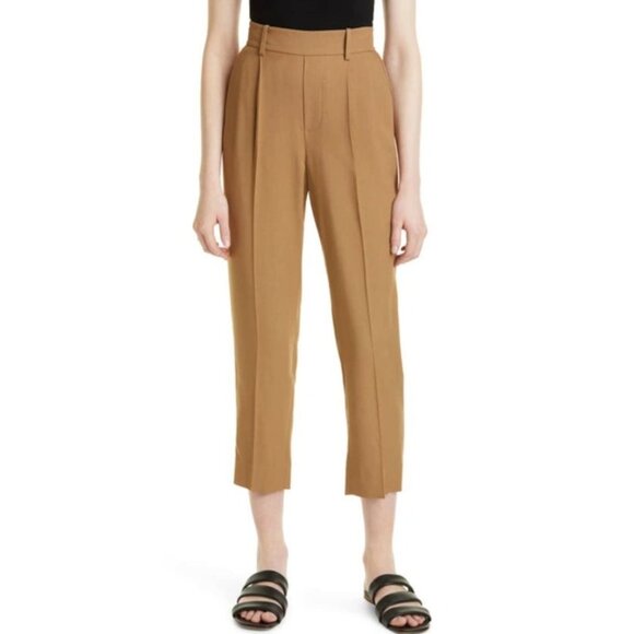 Vince Darted Pull-on Pants In Dark Hazel Tan Brown Viscose Straight Leg Large - Picture 1 of 13